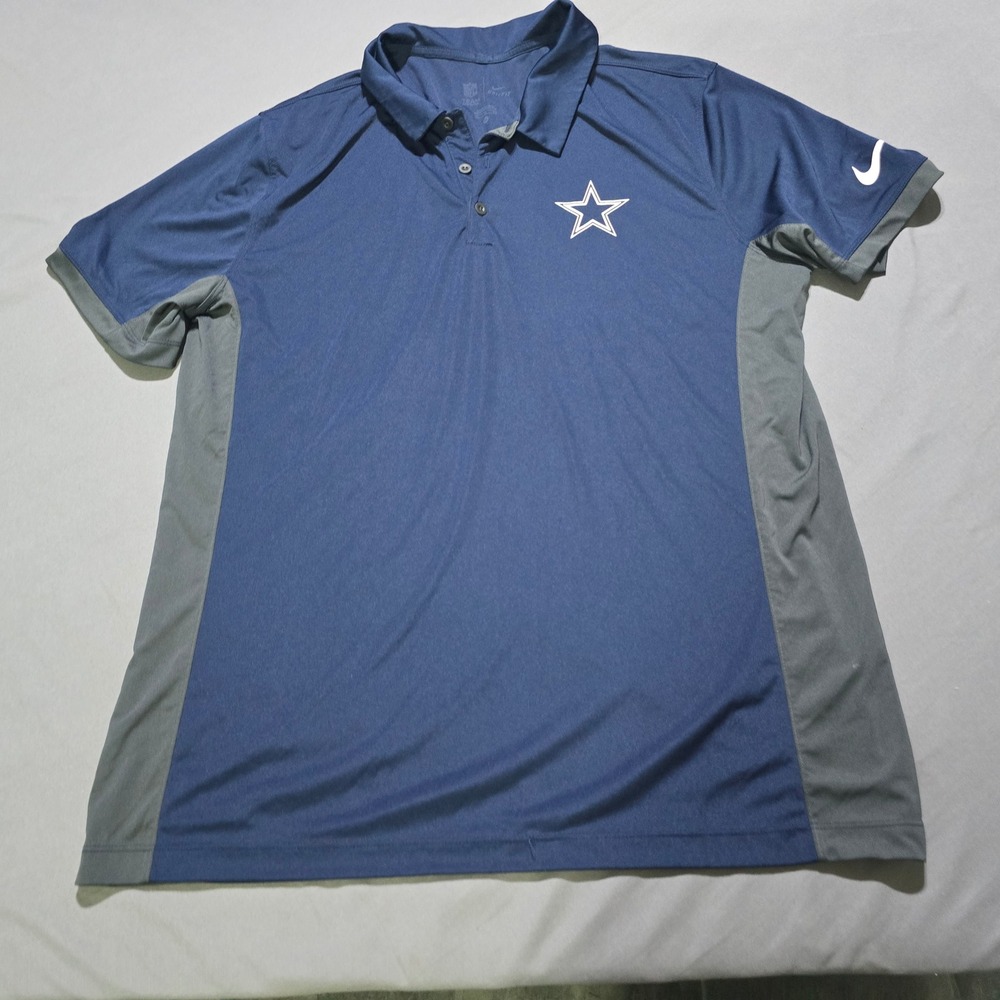 Nike Polo Shirt Mens XL Blue Dallas Cowboys Dri-FIT NFL Team Apparel Sideline